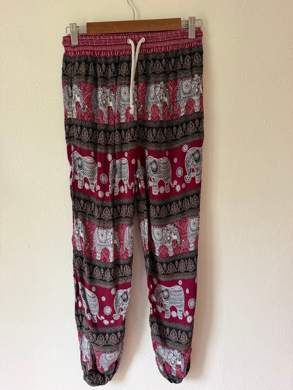Black White Striped Elephant Print Harem Boho Flowy Festival Pants Size Medium